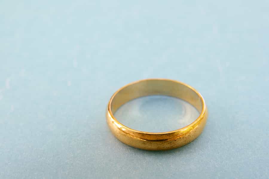 A wedding ring removed from the finger